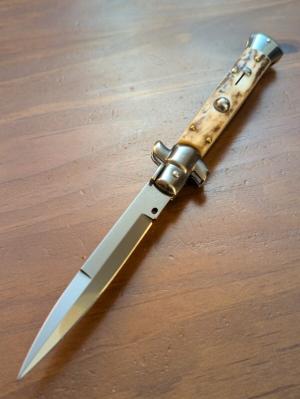 FRANK BELTRAME 23CM 9" BAYONET STILETTO STAG HORN... Snappy, Straight, 4mm Kick Spring, NICE & NEW! 