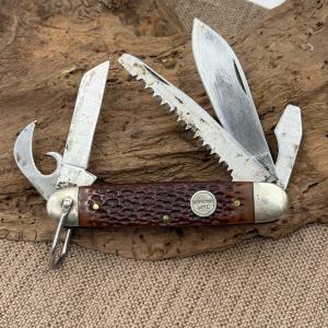 Remington UMC USA R-4 5 Blade Scout Camp Knife Brown Handle Pocket Knife (65)
