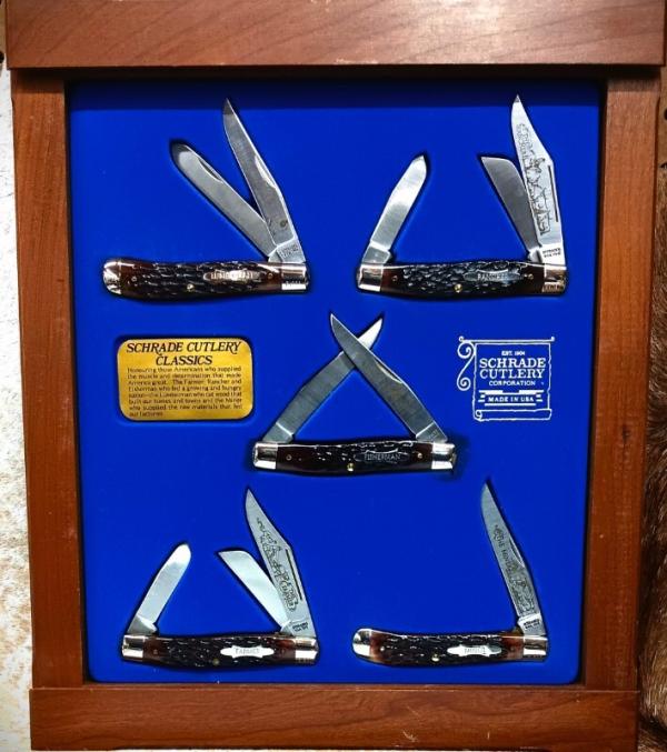 Schrade Cutlery Classics Tradesman 5 Knives & Wall Hanging Case Year 1981 - Serial# G1263 of G1,400 Schrade Cutlery Classics Tradesman 5 Knives & Wall Hanging Case Year 1981 - Serial# G1263 of G1,400