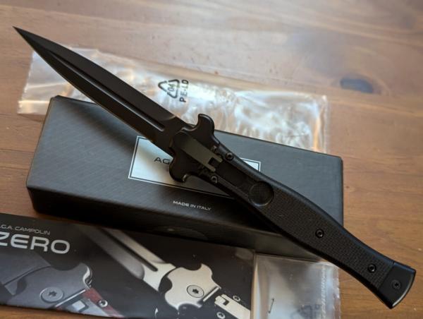 NIB AGA CAMPOLIN 23CM-9INCH ZERO SWAT BLACKOUT G-10 SCALES WITH DAGGER BLADE 