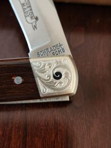 Vintage Schrade + USA SCM5 Custom Made with Etched Bolsters/Fancy Tooled Sheath