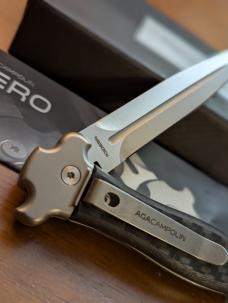 NIB AGA CAMPOLIN 9INCH-23CM ZERO CARBON FIBER SCALES W/BOHLER SATIN DAGGER BLADE NIB AGA CAMPOLIN 9INCH-23CM ZERO CARBON FIBER SCALES W/BOHLER SATIN DAGGER BLADE