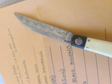 K'roo Slimline Wharnie"...4"...Black Linen bolsters&caps..Warthog Tusk Ivory Scales....Damasteel K'roo Slimline Wharnie"...4"...Black Linen bolsters&caps..Warthog Tusk Ivory Scales....Damasteel