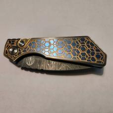 Pro-Tech 2024 Strider PT+ Custom 006 Auto Gridlock Textured Blue/Gold Titanium Handle Damascus Blade