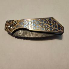 Pro-Tech 2024 Strider PT+ Custom 006 Auto Gridlock Textured Blue/Gold Titanium Handle Damascus Blade