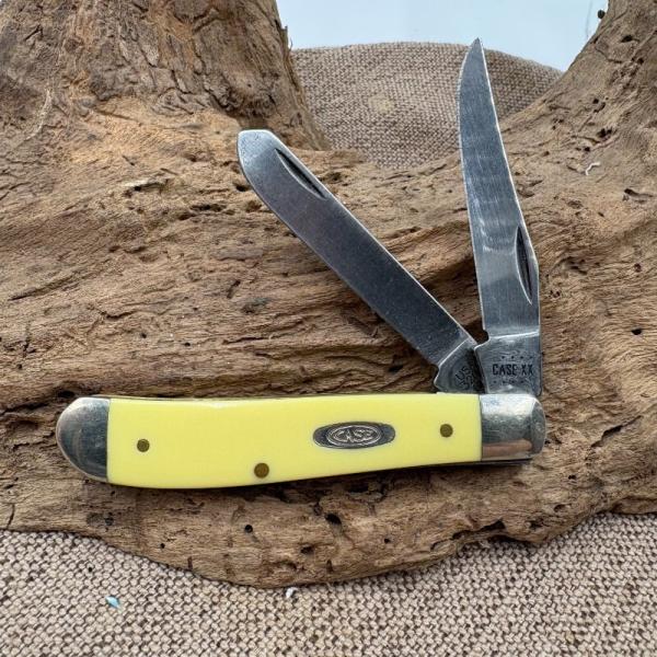 Case XX 00029 Mini Trapper Carbon Steel Yellow Pocket Knife 3207 CS USA (104)