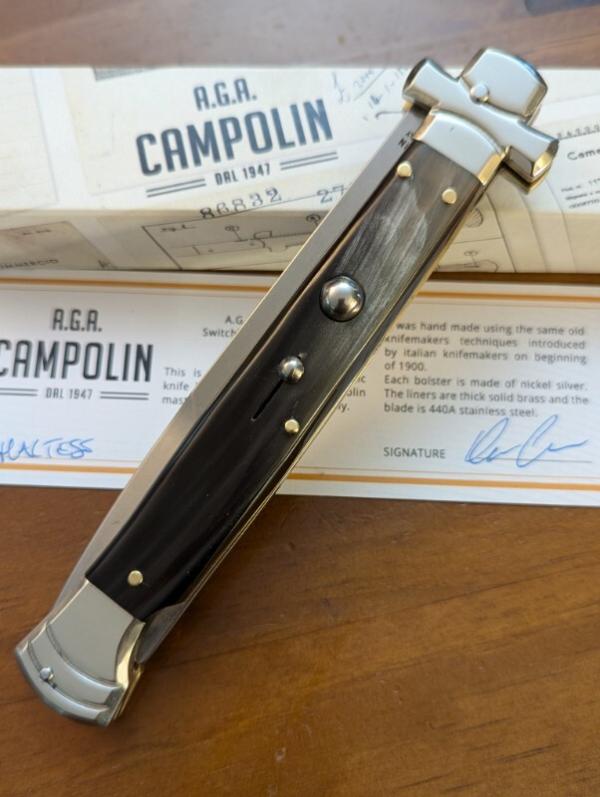  NIB 11"- 28 cm A.G.A. Campolin Brazilian Horn Maltese Automatic lockback stiletto