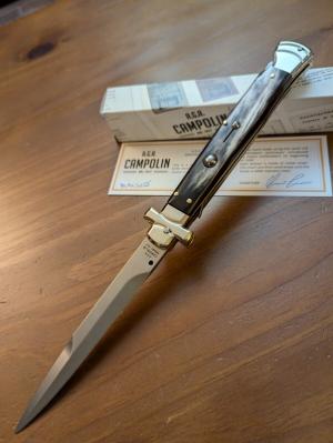  NIB 11"- 28 cm A.G.A. Campolin Brazilian Horn Maltese Automatic lockback stiletto