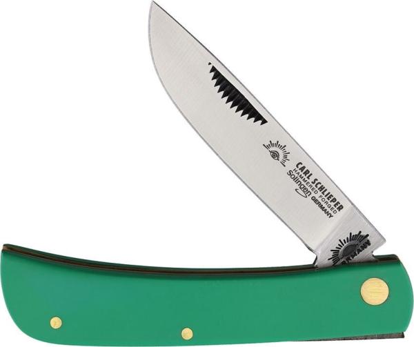 GERMAN EYE BRAND - CLODBUSTER JR. - ETCHED BLADE - 3 5/8" CLOSED LENGTH - GREEN SYNTHETIC HANDLES GERMAN EYE BRAND - CLODBUSTER JR. - ETCHED BLADE - 3 5/8" CLOSED LENGTH - GREEN SYNTHETIC HANDLES