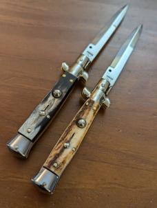 A PAIR OF 18CM-7 INCH PICKLOCKS MADE IN MANIAGO ITALIAN STILETTOS IN FAT STAG/FAT BRAZILIAN HORN A PAIR OF 18CM-7 INCH PICKLOCKS MADE IN MANIAGO ITALIAN STILETTOS IN FAT STAG/FAT BRAZILIAN HORN