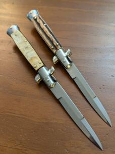 A PAIR OF 18CM-7 INCH PICKLOCKS MADE IN MANIAGO ITALIAN STILETTOS IN FAT STAG/FAT BRAZILIAN HORN A PAIR OF 18CM-7 INCH PICKLOCKS MADE IN MANIAGO ITALIAN STILETTOS IN FAT STAG/FAT BRAZILIAN HORN