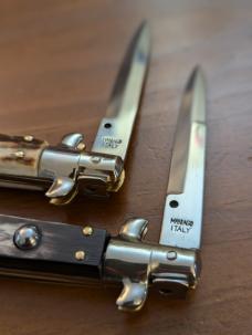 A PAIR OF 18CM-7 INCH PICKLOCKS MADE IN MANIAGO ITALIAN STILETTOS IN FAT STAG/FAT BRAZILIAN HORN A PAIR OF 18CM-7 INCH PICKLOCKS MADE IN MANIAGO ITALIAN STILETTOS IN FAT STAG/FAT BRAZILIAN HORN