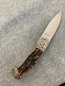 Vintage DAVE RICKE, West Bend, WI, Stag Handle, Engraved, File-Worked, Lockback Folding Hunter Vintage DAVE RICKE, West Bend, WI, Stag Handle, Engraved, File-Worked, Lockback Folding Hunter