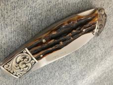 Vintage DAVE RICKE, West Bend, WI, Stag Handle, Engraved, File-Worked, Lockback Folding Hunter Vintage DAVE RICKE, West Bend, WI, Stag Handle, Engraved, File-Worked, Lockback Folding Hunter
