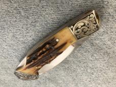 Vintage DAVE RICKE, West Bend, WI, Stag Handle, Engraved, File-Worked, Lockback Folding Hunter Vintage DAVE RICKE, West Bend, WI, Stag Handle, Engraved, File-Worked, Lockback Folding Hunter