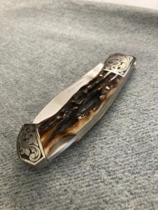 Vintage DAVE RICKE, West Bend, WI, Stag Handle, Engraved, File-Worked, Lockback Folding Hunter Vintage DAVE RICKE, West Bend, WI, Stag Handle, Engraved, File-Worked, Lockback Folding Hunter