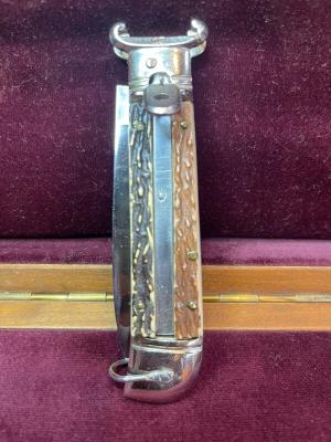 Vintage Italian Jndiana Extra 20cm Italian Shell puller Faux stag Lever automatic knife