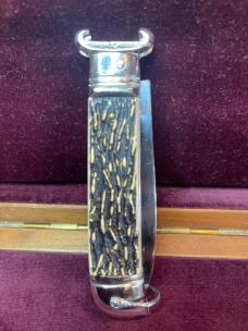 Vintage Italian Jndiana Extra 20cm Italian Shell puller Faux stag Lever automatic knife