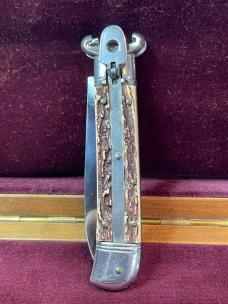 Vintage Italian ROSTFREI shell puller lever automatic knife with faux stag scales