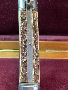 Vintage Italian ROSTFREI shell puller lever automatic knife with faux stag scales