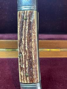 Vintage Italian ROSTFREI shell puller lever automatic knife with faux stag scales