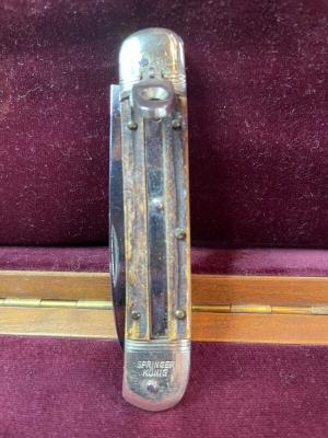 Vintage German Weidmannsheil lever automatic knife with stag scales