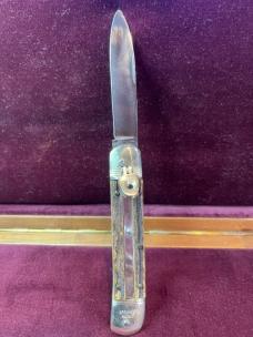 Vintage German Weidmannsheil lever automatic knife with stag scales