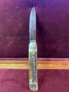 Vintage German Weidmannsheil lever automatic knife with stag scales