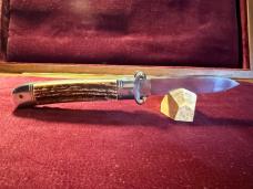 Vintage Italian ROSTFREI shell puller lever automatic knife with faux stag scales