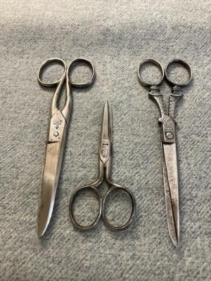 Antique (3) Pair of Hair Cutting/Sewing Scissors:  Keen Kutter, Wester & Butz, Krusius Brothers