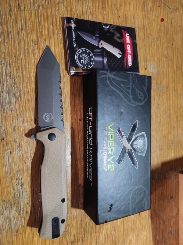 OFF-GRID KNIVES VIPER V2 COYOTE. 154CM TANTO GRAY washed Blade. COYOTE! OFF-GRID KNIVES VIPER V2 COYOTE. 154CM TANTO GRAY washed Blade. COYOTE!
