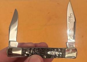 2001 CASE XX COLLECTORS CLUB 20TH ANNIV. HALF WHITTLER W/MOSS GREEN HANDLES & SQUARE BOLSTERS. MINT!