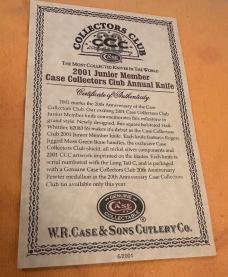 2001 CASE XX COLLECTORS CLUB 20TH ANNIV. HALF WHITTLER W/MOSS GREEN HANDLES & SQUARE BOLSTERS. MINT! 2001 CASE XX COLLECTORS CLUB 20TH ANNIV. HALF WHITTLER W/MOSS GREEN HANDLES & SQUARE BOLSTERS. MINT!