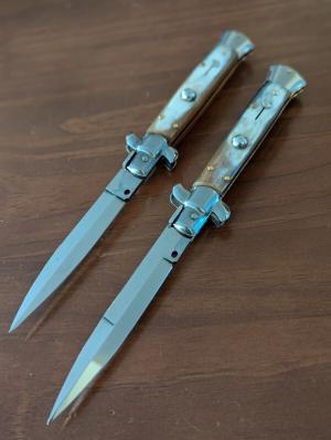 DUO OF FRANK BELTRAME 23CM 9" BAYONET & DAGGER STILETTO SET BRAZILIAN HONEY HORN AUTOMATICS...NEW 