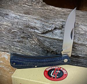 RoseCraft Blades Overall Creek Farm Hand RCT022-BDM Blue Denim Micarta D2 Drop Point