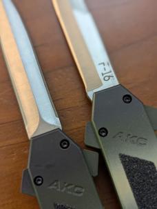 AKC MADE IN MANIAGO ITALY CAMOUFLAGE F-16'S OTF SET, 1 SATIN DAGGER, 1 SATIN BAYONET...NEW AKC MADE IN MANIAGO ITALY CAMOUFLAGE F-16'S OTF SET, 1 SATIN DAGGER, 1 SATIN BAYONET...NEW
