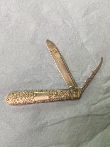 Vintage Ornate Fruit Knife – Unmarked Silver Handle – 2 Blade Vintage Ornate Fruit Knife – Unmarked Silver Handle – 2 Blade