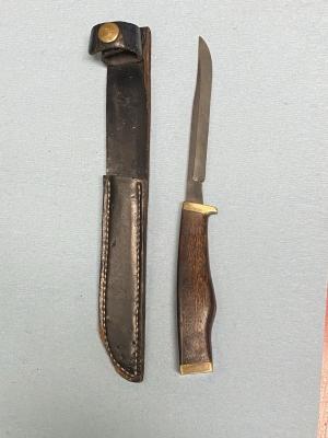 Vintage 9.5” Fixed Blade Knife – Full Tang – Drop Point Blade – Brass