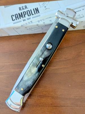  NIB 11"- 28 cm A.G.A. Campolin Brazilian Horn Maltese Automatic lockback stiletto