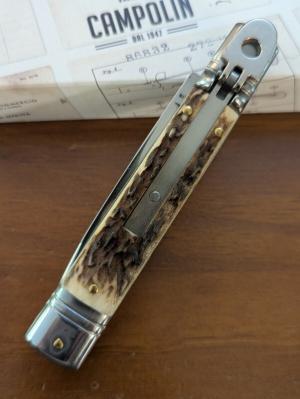 NEWEST NIB. A.G.A. CAMPOLIN ITALIAN MADE SLIMLINE LEVERLOCK 8" 20CM STAG AUTOMATIC 