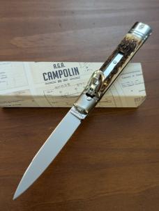 NEWEST NIB. A.G.A. CAMPOLIN ITALIAN MADE SLIMLINE LEVERLOCK 8" 20CM STAG AUTOMATIC NEWEST NIB. A.G.A. CAMPOLIN ITALIAN MADE SLIMLINE LEVERLOCK 8" 20CM STAG AUTOMATIC