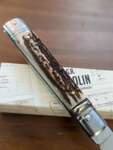 NEWEST NIB. A.G.A. CAMPOLIN ITALIAN MADE SLIMLINE LEVERLOCK 8" 20CM STAG AUTOMATIC NEWEST NIB. A.G.A. CAMPOLIN ITALIAN MADE SLIMLINE LEVERLOCK 8" 20CM STAG AUTOMATIC