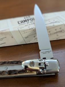 NEWEST NIB. A.G.A. CAMPOLIN ITALIAN MADE SLIMLINE LEVERLOCK 8" 20CM STAG AUTOMATIC NEWEST NIB. A.G.A. CAMPOLIN ITALIAN MADE SLIMLINE LEVERLOCK 8" 20CM STAG AUTOMATIC