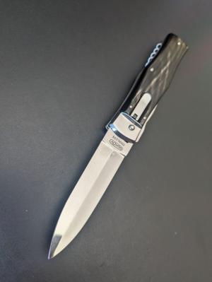 NEW Mikov Buffalo Horn Camper Picnic Predator Lever Lock Automatic Knife  (3.7" Polished Dagger))