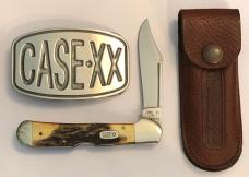 New In Tin Display 1997 Case Large Stag Copperlock With Sheath And Belt Buckle New In Tin Display 1997 Case Large Stag Copperlock With Sheath And Belt Buckle
