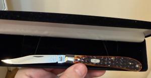 2000 Case Millennium Slimline Trapper w/Chestnut Bone Handles, Special MM Shield & Serial #.500 Made
