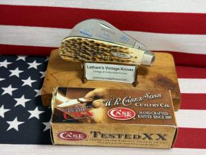 CASE XX USA 2011 HAWKBILL 61011 SS AMBER BONE HANDLES, ETCHED MEMPHIS KNIFE CLUB.