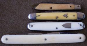 4 ivory handled Pocket Knives BOKER, NEW ENGLAND KNIFE CO., A.T., LAUTERJUNG