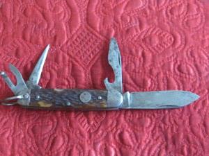 WW2 USMC 4 bl utility knife with bone scales