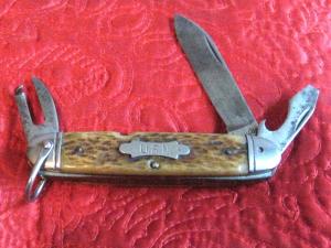 Camillus USN 3 bl utility knife from WW2 w/bone scales.